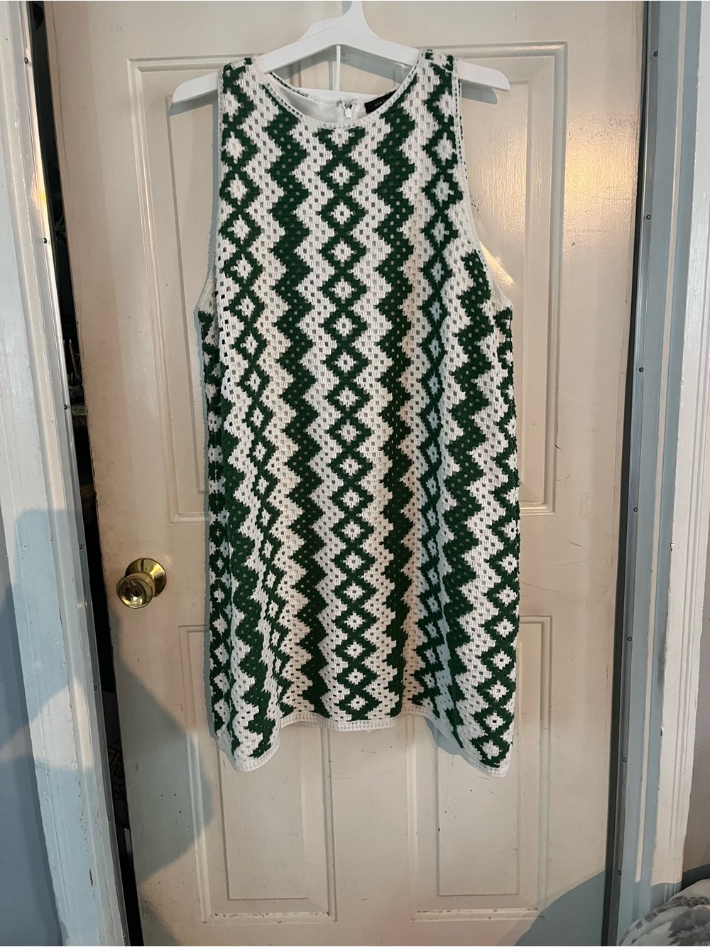 Ann Taylor Green and White Crochet Mini Dress